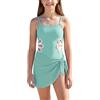 Happy Cherry Costume da bagno per ragazze con sarong, costume intero per bambini, costume da bagno per adolescenti, estivo, da spiaggia, verde smeraldo, 15-16 Anni