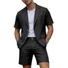 Generico Abito Uomo Elegante Completo 2 Pezzi con Blazer Maniche Corta Leggero e Pantaloncini Baggy Abiti da Cerimonia Estivo Casual per Matrimonio Lavoro Ufficio Uscire Festa,Nero,L