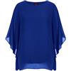 Hanna Nikole - Tunica da donna in chiffon, elegante, a maniche lunghe, con scollo a pipistrello, doppio strato, blu reale, 58 Große Größen