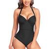 Rayson Costume da Bagno Donna Intero Costumi Curvy Modellante Push Up Scollo a V Costume Mare Sexy Reggiseno con Ruche Beachwear con Cinghia da Collo