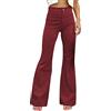 Generic Pantaloncini da donna in corduroy svasati a vita alta vintage con fondo a campana invernale alla moda in tessuto elasticizzato con fondo a campana jeans retrò a gamba larga con tasche, vino, XL