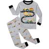 EULLA - Pigiama per bambini a maniche lunghe in cotone, motivo: auto dei vigili del fuoco, dinosauro, escavatore, trattore, treno, biancheria da notte a due pezzi, 1-7 anni, taglie: 92, 98, 104, 110