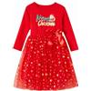 Beganly Vestito natalizio rosso per bambine, a maniche lunghe, in tulle, tutù, per feste, 2-6 anni