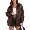 ECDAHICC Giacca da donna autunno moda ecopelle oversize giacca bomber giacca in pelle per donna abbigliamento invernale, caffè, S