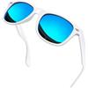 Joopin Occhiali da Sole da Uomo Donna Polarizzati Protezione UV400 Classici Rettangolari Quadrati Vintage Retrò Anni '80 Occhiali Specchio da Guida (Bianchi Blu)