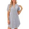Lovasy Camicia da Notte Donna in Cotone Manica Corta Scollo a V Sexy Sottoveste Curvy con Bottoni Davanti Abito da Notte Estiva con Tasche B Grigio S