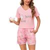Litherday Pigiama Donna Cotone Estivo Corto Set Due Pezzi con Maglia Scollo a V Pantaloncini con Coulisse e Tasche Morbido Leggero da Casa e da Notte Taglie,Rosa,S