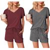 Ekouaer Pigiama Estivo Donna Corto Leggero Confezione da 2 Maniche Arricciate Scollo a V, Bordeaux + Grigio, M