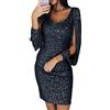 MISSMAO Abito Corto Donna Elegante Abiti Manica Lunga Vestito con Paillettes Abiti da Sera Cocktail per Festa da Sposa Cerimonia Ballo Festa Carnevale,Nero,S