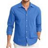 HISDERN Camicie in Lino e Cotone Uomo Manica Lunga Causal Bottoni Regular Fit Estiva Leggere Camicia Spiaggi Shirts con Taschino