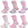 Queenshin 6 Paia Calzini Bambino Bambini Calze Ragazza Rosa Cartone Animato Simpatici Unicorni Arcobaleno Calzini Crew Morbidi Regalo 3-5 Anni Taglia 25-28