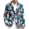 Générique Blazer natalizio brutto da uomo con stampa natalizia giacca in velluto da uomo calda con bottoni e tasche cappotto di Natale in velluto a coste tempo libero cardigan business vestibilità aderente, Blu