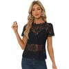 Allegra K Donna Top in Pizzo Floreale a Maniche Corte Semi Trasparente