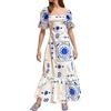 Generico Abito Elegante Donna Curvy Monospalla Maniche Corte A Sbuffo con Stampa Fantasia Gonna Ampia E Morbida Stile Europeo Vestito Lungo Elegante Donna