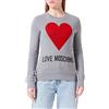 Love Moschino Slim Fit Roundneck Long-Sleeved Maxi Heart with Embroidered Flock Sequins And Logo Water Print Maglia di Tuta, Medium Melange Gray, 46 da Donna