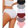 ALL OF SHE 6 Pezzi di Biancheria Intima da Donna in Cotone Brasiliano, Slip in Pizzo Morbido Hipster Sexy Panties Mutande da Donna morbide, Taglie Confezione,3XL