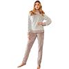 NOTTINGHAM Pigiama Donna Invernale Coral Fleece, Caldo e Molto Morbido, Effetto Pile (38301 Tortora, L)