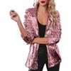 Generisch - Blazer da donna con paillettes, revers glitter, maniche lunghe, elegante e luminoso, ideale per feste, carnevale, party, discoteca, outfit da sera, giacca da lavoro, O Rosa Caldo, S