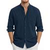 Enlision Camicia Lino Uomo Manica Lunga Estiva Camicia da Uomo Collo Coreana con Bottoni Maglia da Spiaggia Casual Henley Shirts S-4XL