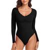 WOWENY Body da Donna in Pizzo Elegante Manica Lunga con Scollo a V Body Sexy Body a Maniche Lunghe Camicia a Maniche Lunghe da Donna (Nero, XXL)