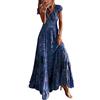 Peuignao Vestito Lungo Donna Abito Lungo Donna Estivo Elegante Vestiti da Donna Abiti Lunghi Estivi Donna Eleganti Maxi Abito Svasato Bohemien Casual Vestito Floreale Boho Spiaggia Donna Manica Corta Bleu M