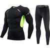 Generico Tuta Termica Uomo in Pile 2 Pezzi Biancheria Compressione Asciugatura Rapida con Maglia Manica Lunga e Pantaloni Intimo Termico Sci Invernale Completo Palestra per Running Ciclismo Moto Calcio Corsa