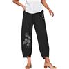 LKRSEEF Pantaloni Donna Estivi Leggeri Larghi Lino Cotone Pinocchietti Curvy Harem Trekking Pantalone alla Turca Eleganti Stile Etnico Comodi e Morbidi Gamba Boho con Elastico in Vita Nero M