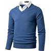 Harbrosrce Maglione Uomo Collo a V Felpa a Maglia a Maniche Lunghe in Maglioncino con Collo Camicia Basic Lavorato Pullover Sweatshirt