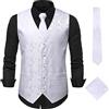 Oanviso Gilet da Suit da Uomo Classico Paisley Jacquard Panciotto Slim Fit Monopetto Gilet 3 Pezzi Gilet Set (Gilet da Abito+Cravatta/Papillon+Fazzoletto) Elegante Formale Gilet A Bianco S