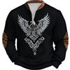 Generisch Felpa da uomo con aquila e rune - Maglione con aquila germanica e motivi geometrici | Maglia a maniche lunghe da motociclista con colletto con cerniera