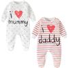 aomomo Tutina Neonato in Cotone 100% - Set 2 Pezzi I Love Mummy & Daddy - Pigiama Bimbo/Bimba Manica Lunga con Piedini, Idea Regalo Gemelli, Stampa Ecologica (Bianco, 3-6 mesi)