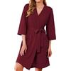 Ekouaer Vestaglie da Donna in Maglia a Coste con Maniche a 3/4 con Tasche | lunghezza al ginocchio, scollo a V, cintura in vita, matrimoni, riposo & sonno, per la spa & la spiaggia