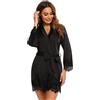 RSLOVE Accappatoio da donna in raso Kimono Sexy Accappatoio Party Nightwear Nero S