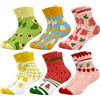 Queenshin 6 Paia Calzini Bambino Bambini Calze Ragazza Pois e Righe Frutta Colorata Calzini Caviglia Morbido Regalo 9-14 Anni Taglia 32-38