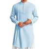 RUMAOZIA Caftano, camicia da uomo in cotone e lino, elegante, a maniche lunghe, tinta unita, lunga, in lino, casual, vestibilità normale, estiva, musulmana, da notte, Blu, S
