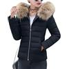 Generic Giacche da donna, giacca imbottita alla moda con fodera in pile e cappuccio in pelliccia, vestibilità aderente, trapuntata, spessa, calda, invernale