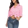 Yukiuiny Donna Camicia a Quadri in Flanella Classico Blusa Cotone Maniche Lunghe Camicetta in Base Top Casual-Rosa Pesca Bianco(90% Cotone,10% Lino)/XXL