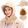 AYPOW Donna Inverno Termico Cappelli in Maglia e Sciarpe, 2 in 1 Caldo Antivento Regolabile Passamontagna con Scaldacollo, Moda Cappello con Visiera Cappuccio Berretto per Sport all'Aria Aperta