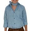 Trachterbahn Camicia da ragazzo con pantaloni in pelle a quadretti e cotone bianco a maniche lunghe con foulard 45 x 45 cm e tasca sul petto, Azzurro, 152