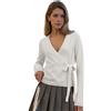 Alaurbeauty Cardigan da donna Y2K, stile fata, scollo a V, lacci laterali, maniche lunghe, vestibilità larga, crop top, stile preppy, autunno/inverno