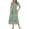 AUSELILY Vestito Estivo da Donna Abito Lungo a Maniche Corte Abito Lungo da Donna Abito Estivo da Spiaggia con Scollo a V e Vita Impero con Tasche Foglie Verde Oliva S