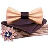 HZQIFEI Set di papillon in legno, papillon in legno, con tessuto quadrato e spilla in legno, per regalo, ricevimento, matrimonio