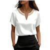 Generic Top da donna in raso di seta con scollo a V camicie estive a maniche corte eleganti camicette da donna con perline casual magliette allentate business ufficio lavoro t-shirt sera festa uscire pullover