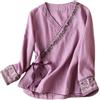 Generic Camicia a tunica da donna in lino ricamata, stile bohémien, retrò, floreale, estiva, indiana, con volant frontale, camicette per anziani, casual, sciolto, pizzo, boho, contadino, western, da donna