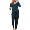 Vlazom Pigiama Donna Maniche Lunghe Pigiami Due Pezzi Scollo a V a Quadri | Colle a V elegante, top tinta unita abbinato a pantalone a quadri, tessuto caldo invernale, ideale per Natale