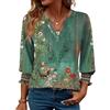 Rapbin Camicette da donna con maniche a 3/4 con scollo a V estive casual tunica top da donna eleganti camicie da lavoro 2025, Verde Boemia, XXL