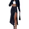 Hecatombic Gonna Lunga in Denim Slim Fit A Vita Alta Sexy da Donna Gonna in Denim con Spacco Laterale Abbottonata Gonna Midi Moda Gonna in Jeans Casual (Nero,XL)