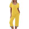 Generisch Pigiama da donna, a maniche corte, in seta, multicolore, per donna, da jogging, a lungo, comodo pigiama, giallo., L
