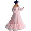 BOTCAM Abiti da sera da donna linea A lunghi abito da ballo tulle principessa spalle scoperte abito da sposa abito da festa abiti da mascherata vestiti maniche lunghe swing vestiti maniche a sbuffo tulle