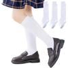 Marchare Calzini alti al ginocchio per bambine, uniformi scolastiche, in cotone, senza cuciture, confezione da 3/6, Bianco-3 paia, 5-7 anni